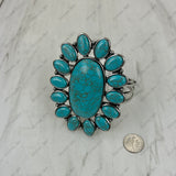BR251230-01SL-BLUE                  Silver metal with blue turquoise stone large flower Bungle