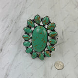 BR251230-01SL-GREEN                        Silver metal with green turquoise stone large flower Bungle