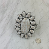 BR251230-01SL-WHITE                 Silver metal with white turquoise stone large flower Bungle