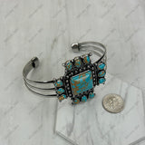 BR251230-02-BLUE-BROWN                      Silver metal with blue and brown turquoise stone cross Bangle