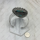 BR251230-04-BLUE-BROWN                      Silver metal with large blue and brown turquoise stone bangle
