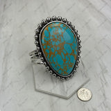 BR251230-04-BLUE-BROWN                      Silver metal with large blue and brown turquoise stone bangle