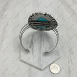BR251230-04- BLUE           Silver metal with large blue turquoise stone bangle
