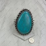 BR251230-04- BLUE           Silver metal with large blue turquoise stone bangle