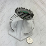 BR251230-04-GREEN                 Silver metal with large green turquoise stone bangle
