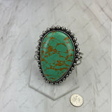 BR251230-04-GREEN                 Silver metal with large green turquoise stone bangle