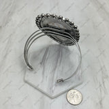 BR251230-04-WHITE                Silver metal with large white turquoise stone bangle