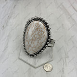BR251230-04-WHITE                Silver metal with large white turquoise stone bangle