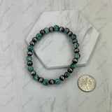 BR251230-01          Silver Navajo pearl with blue turquoise stone beads stretch Bracelet