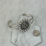 BR251230-05SL-03                           Silver metal with white turquoise stone coin shape Bangle