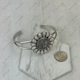 BR251230-05SL-04                     Silver metal with white turquoise stone coin shape Bangle