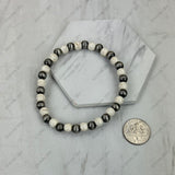 BR251230-05                   Silver Navajo pearl with white turquoise stone beads stretch Bracelet