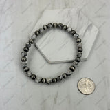 BR251230-05                   Silver Navajo pearl with white turquoise stone beads stretch Bracelet