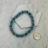 BR251230-09                Copper Navajo pearl with blue turquoise stone beads stretch Bracelet