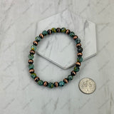 BR251230-09                Copper Navajo pearl with blue turquoise stone beads stretch Bracelet