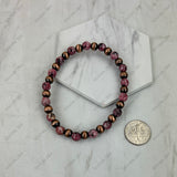 BR251230-09                Copper Navajo pearl with blue turquoise stone beads stretch Bracelet