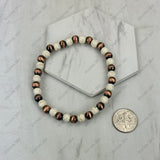 BR251230-09                Copper Navajo pearl with blue turquoise stone beads stretch Bracelet