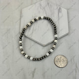 BR251230-31              4mm Silver Navajo pearl with blue turquoise stone beads stretch Bracelet