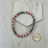 BR251230-31              4mm Silver Navajo pearl with blue turquoise stone beads stretch Bracelet