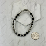 BR251230-34                    4mm Silver Navajo pearl with dark blue turquoise stone beads stretch Bracelet