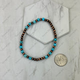 BR251230-37            4mm copper Navajo pearl with blue turquoise stone beads stretch Bracelet