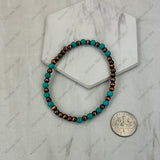 BR251230-37            4mm copper Navajo pearl with blue turquoise stone beads stretch Bracelet
