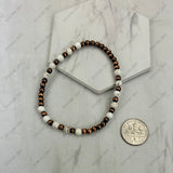 BR251230-37            4mm copper Navajo pearl with blue turquoise stone beads stretch Bracelet