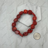 BR251230-58                 Red oval coral beads stretch Bracelet