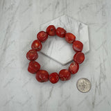 BR251230-59                 Red oval coral beads stretch Bracelet
