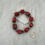 BR251230-60                Silver Navajo pearl with Red coral nuggets stretch Bracelet