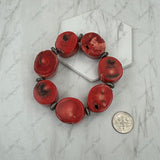 BR251230-61                Silver Navajo pearl with Red coral nuggets stretch Bracelet