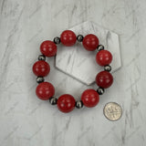 BR251230-62                Silver Navajo pearl with Red coral beads stretch Bracelet
