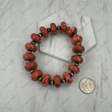 BR251230-64                Orange roundel with silver Navajo pearl beads stretch Bracelet