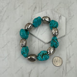 BR251230-69             Silver Navajo pearl with green turquoise nuggets stretch Bracelet