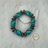 BR251230-75             Silver Navajo pearl with green turquoise stone stretch Bracelet