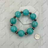BR251230-82                Silver Navajo pearl with Blue turquoise round stone beads stretch Bracelet