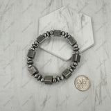 BR260121-01                        Silver Navajo pearl with blue roundel turquoise stone beads stretch Bracelet