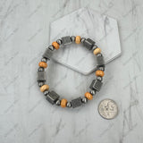 BR260121-01                        Silver Navajo pearl with blue roundel turquoise stone beads stretch Bracelet