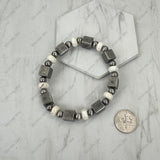 BR260121-01                        Silver Navajo pearl with blue roundel turquoise stone beads stretch Bracelet