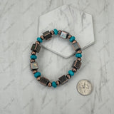 BR260121-05                             Copper Navajo pearl with blue roundel turquoise stone beads stretch Bracelet