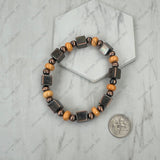 BR260121-05                             Copper Navajo pearl with blue roundel turquoise stone beads stretch Bracelet