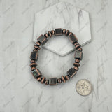 BR260121-05                             Copper Navajo pearl with blue roundel turquoise stone beads stretch Bracelet