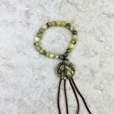 BRS230528-09    Yellow jasper Bracelet with tassel and horse pendent