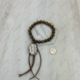BRS230528-11       Brown jasper Bracelet with tassel and metal Cactus pendent