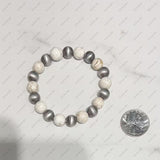 BRY250707-02         12'' White turquoise stone and silver Navajo pearl beads straight Bracelet