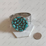 BRY251012-02-BLUE                Blue Turquoise stone round shape concho with silver metal Bangle