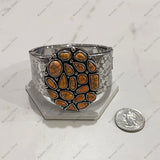 BRY251012-02-BLUE                Blue Turquoise stone round shape concho with silver metal Bangle