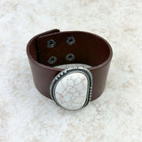 BRZ230405-06     White Stone with Dark Brown Leather Cuff Bracelet