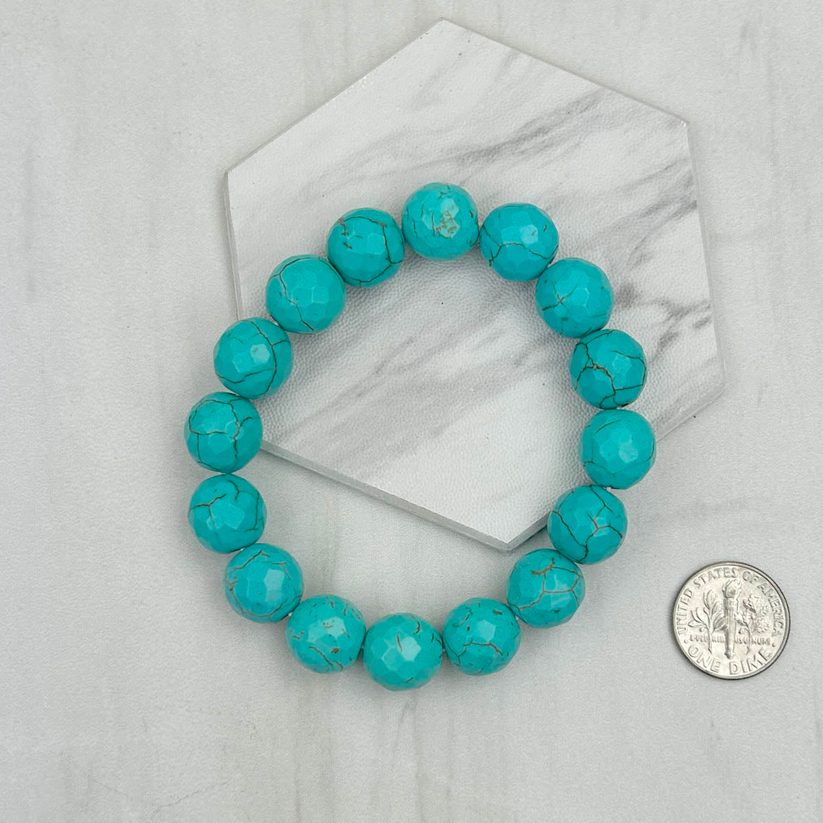 BRZ230905-01                              Blue turquoise stone beads bracelet