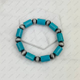 BRZ230930-01       Blue stone with silver Navajo pearl beads bracelet